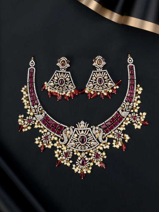 Rudhira Victorian Necklace set with earrings