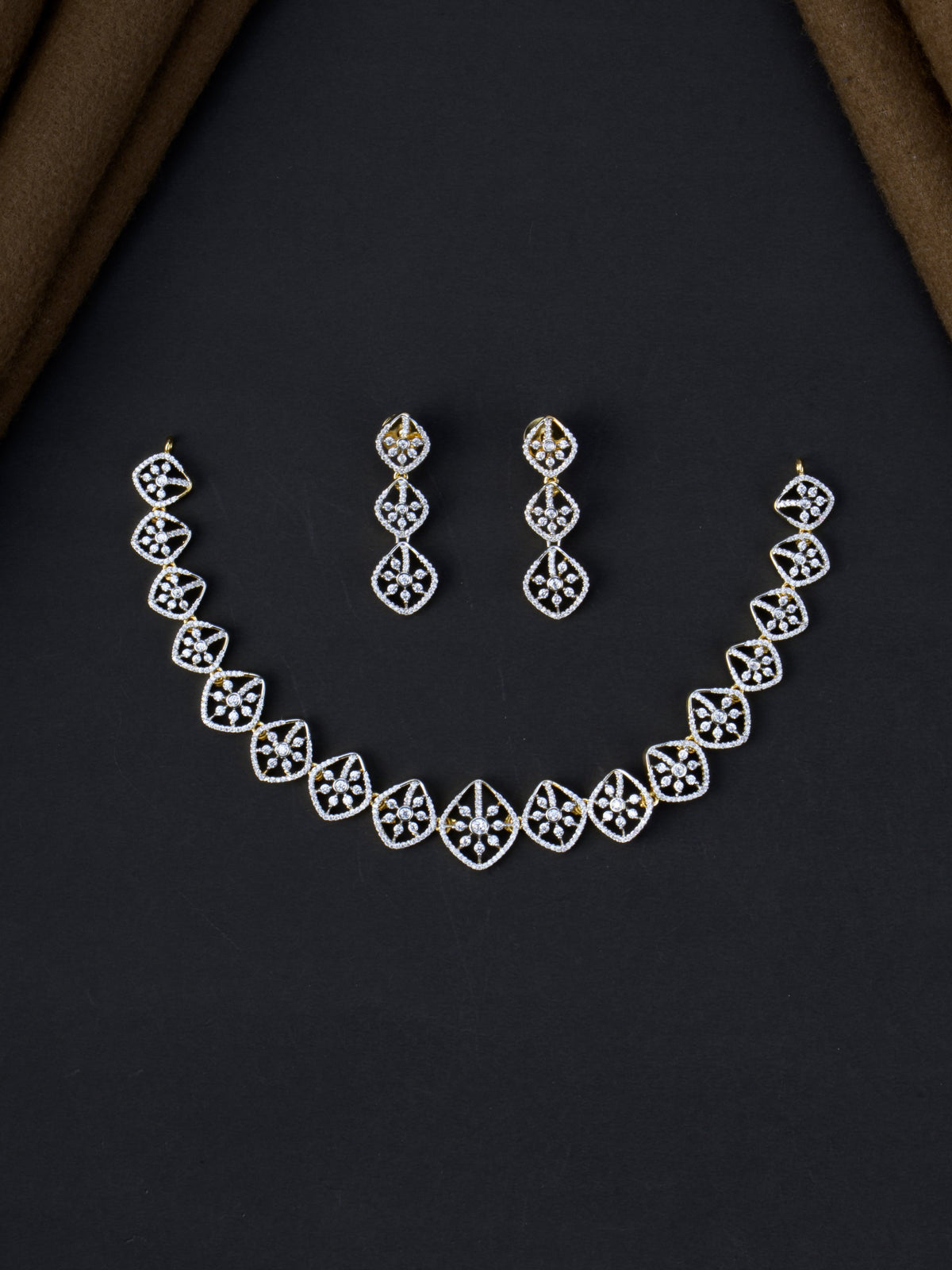 Kusumika AD Necklace Set - Gold Polish full set