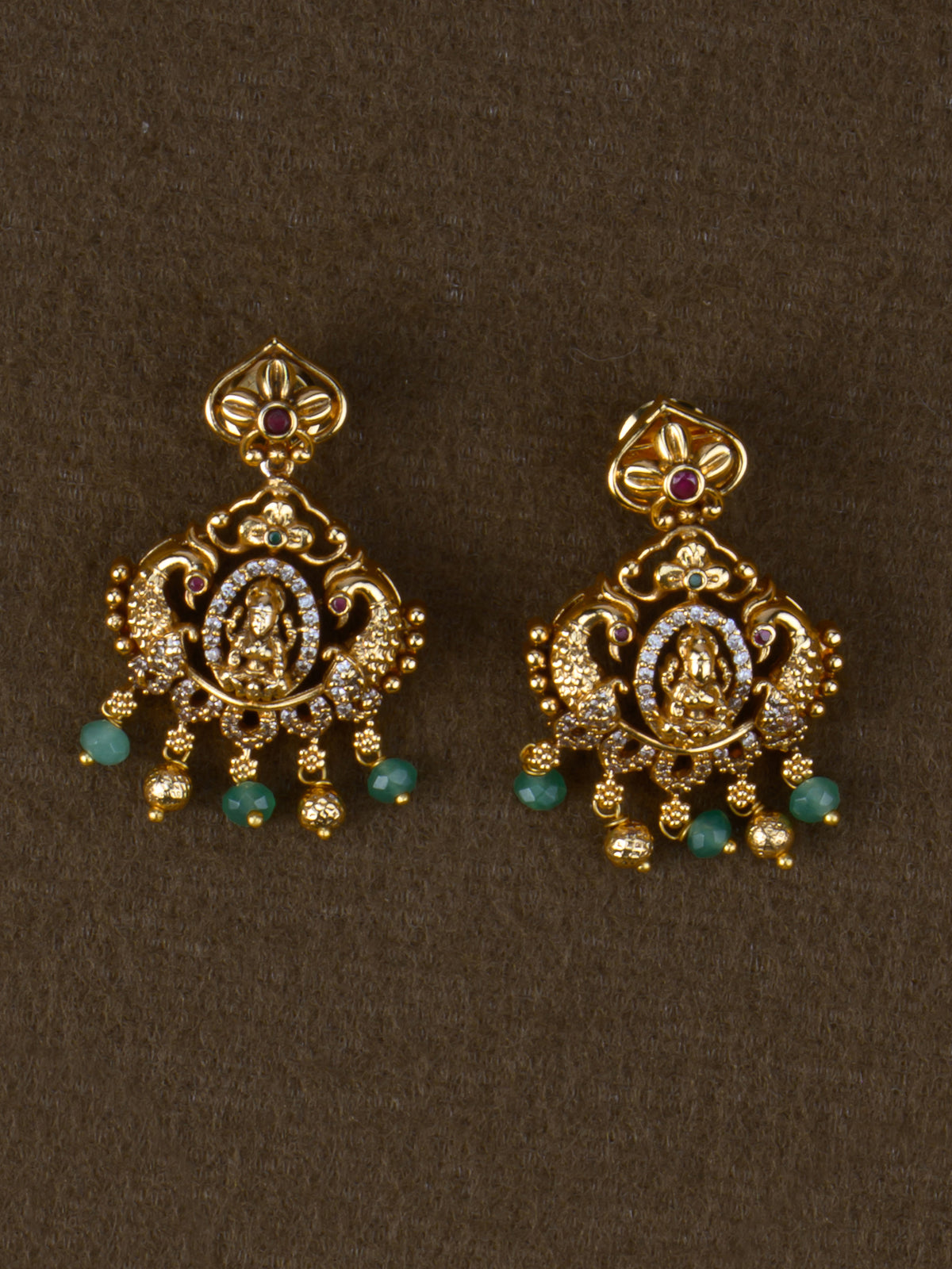 Saubhagya Lakshmi Temple Necklace Set - earrings
