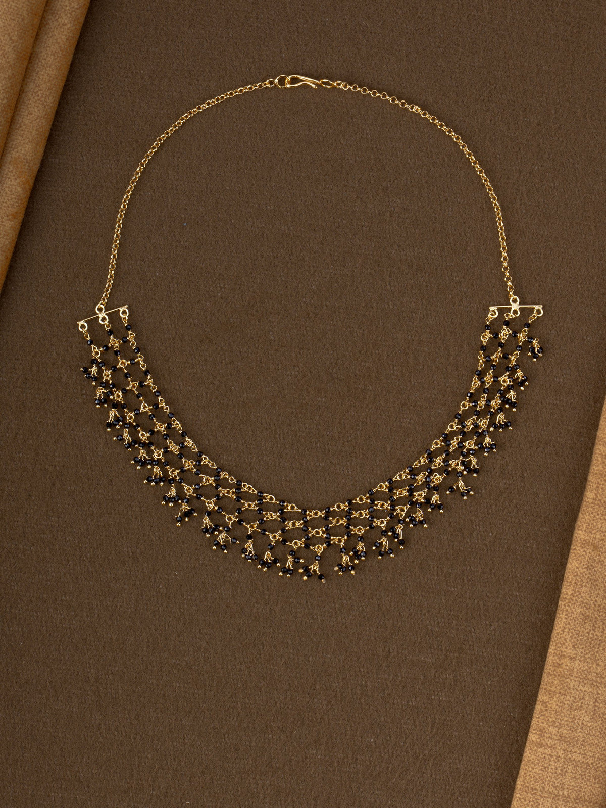Jaali Beaded Mesh Necklace - Black