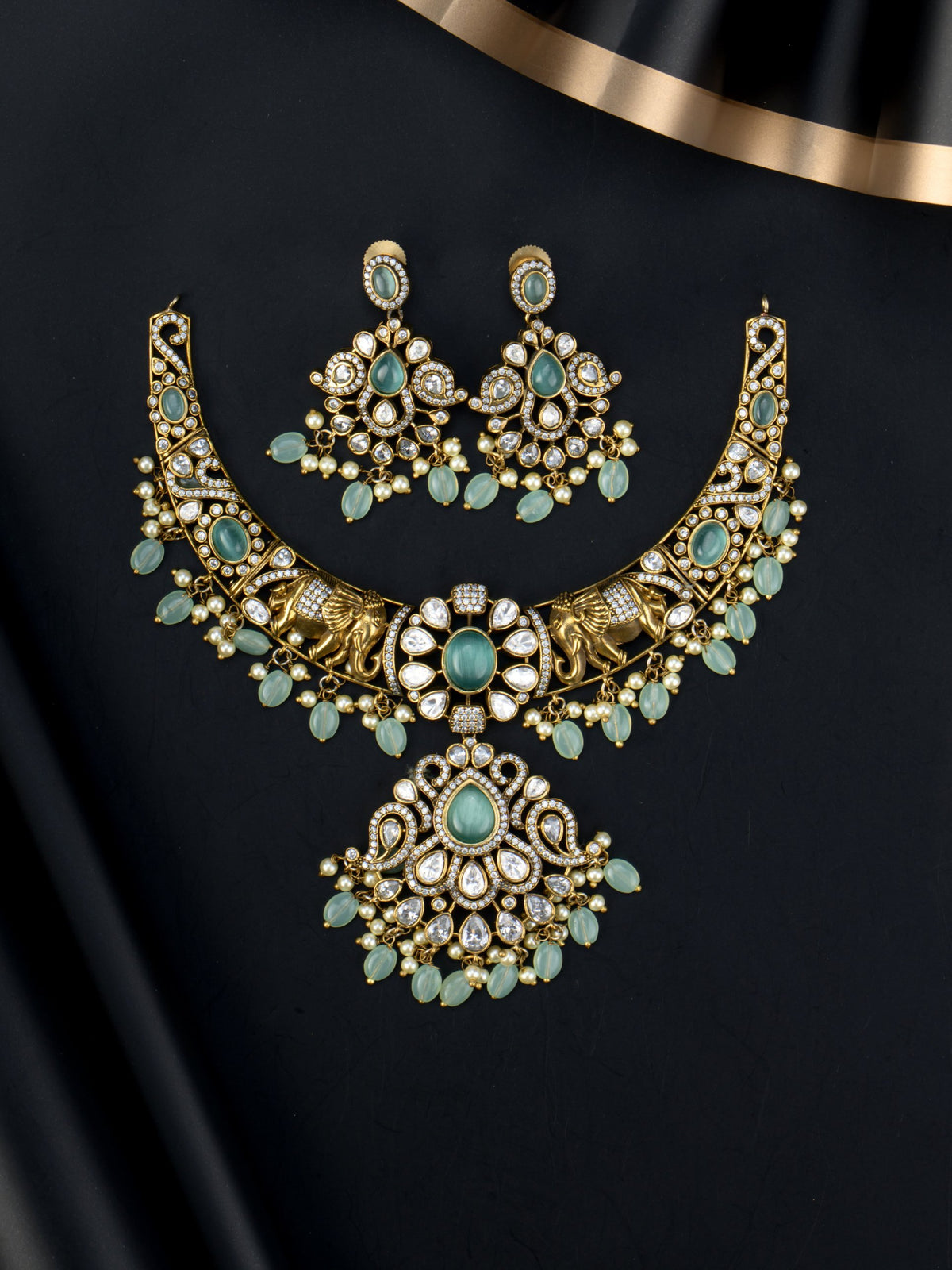 Gajavi Elephant Victorian Necklace set with earrings