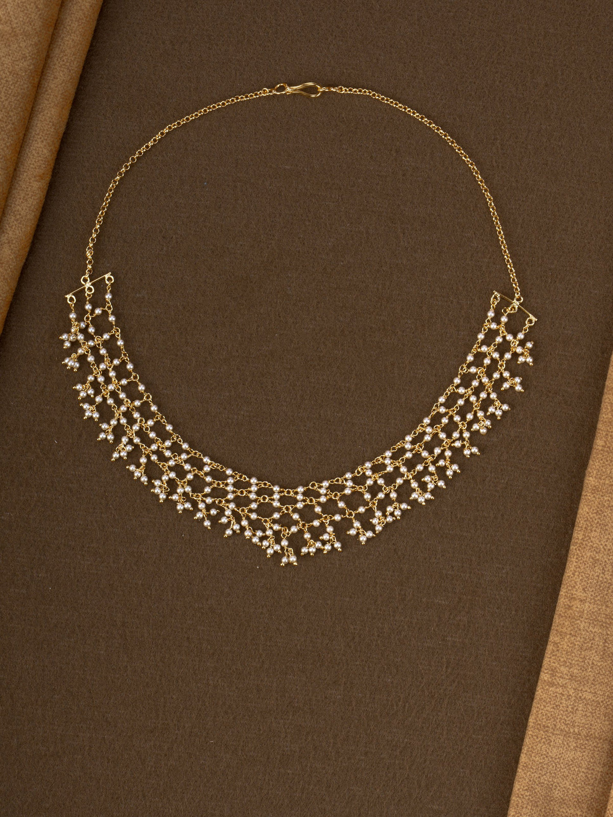 Jaali Beaded Mesh Necklace - Pearl White