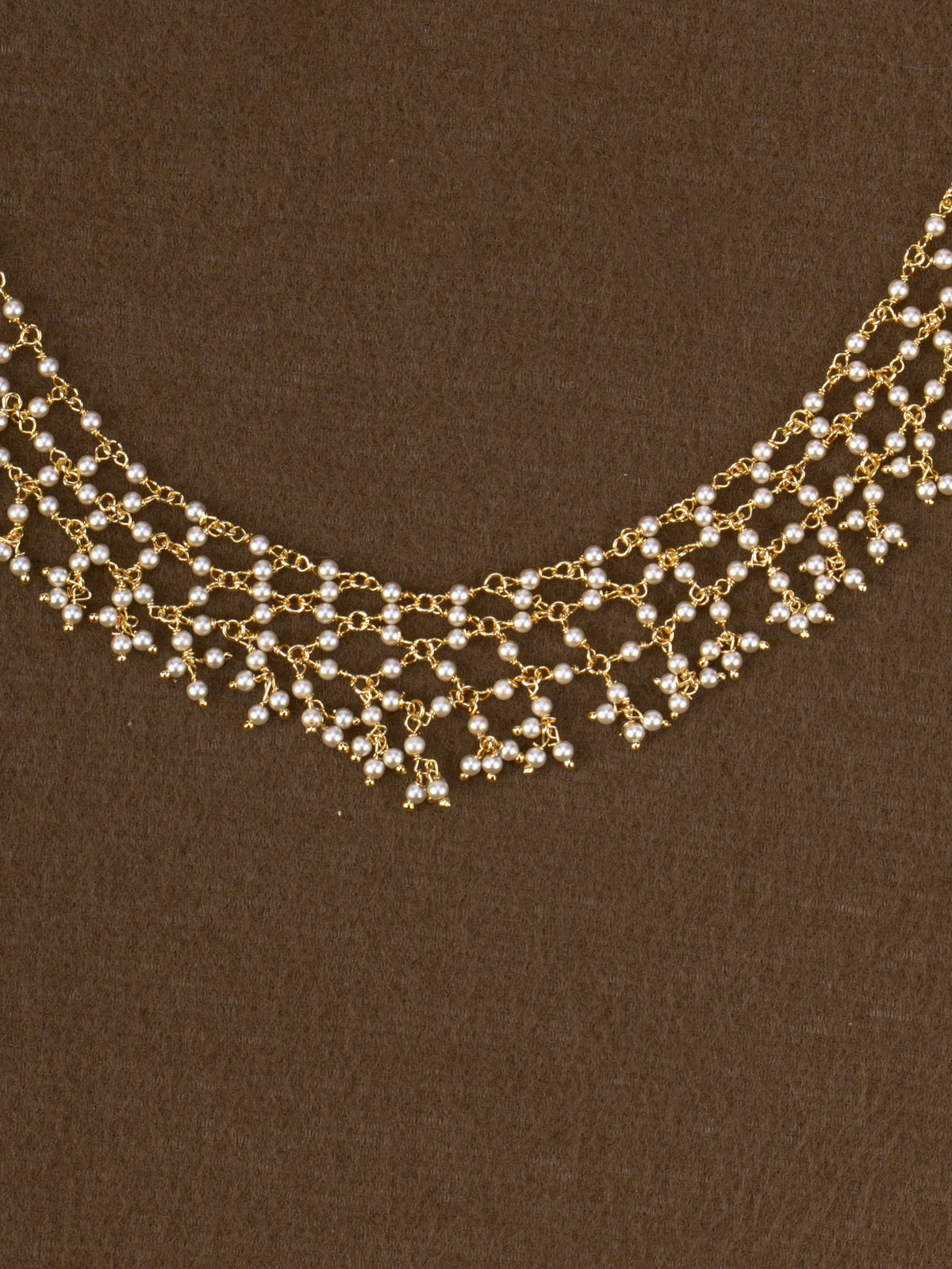 Jaali Beaded Mesh Necklace - Pearl White close-up
