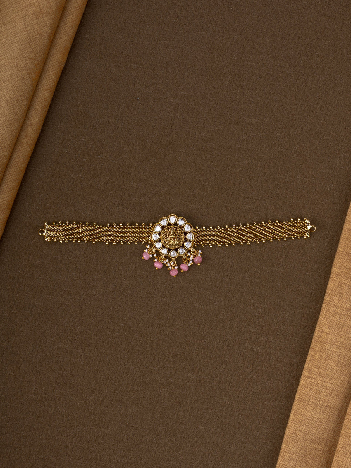Lakshmi Kundan Mesh Choker - Pink