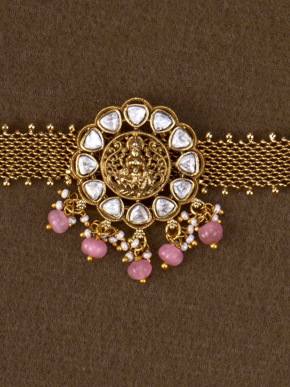 Lakshmi Kundan Mesh Choker - Pink close-up