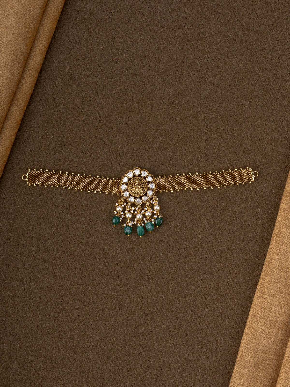 Lakshmi Kundan Mesh Choker - Green