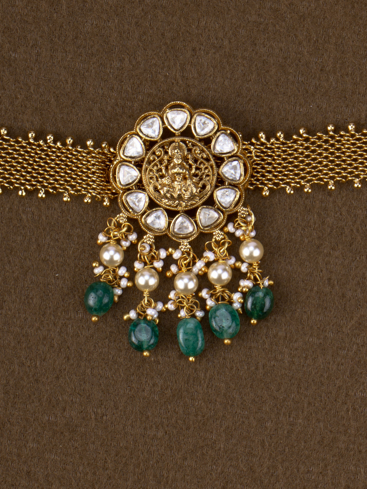 Lakshmi Kundan Mesh Choker - Green close-up