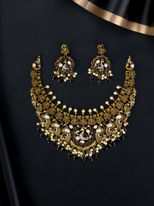 Mahalakshmi Mayuri Victorian Necklace - Purple set