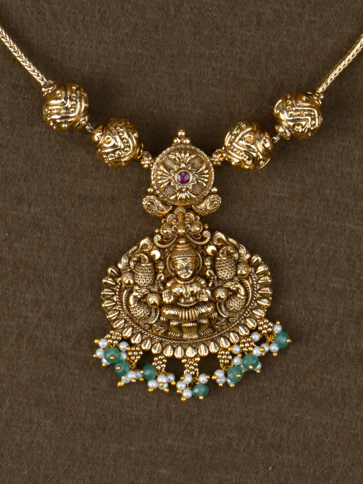 Mayil Lakshmi Pendant Necklace Set - pendant close-up