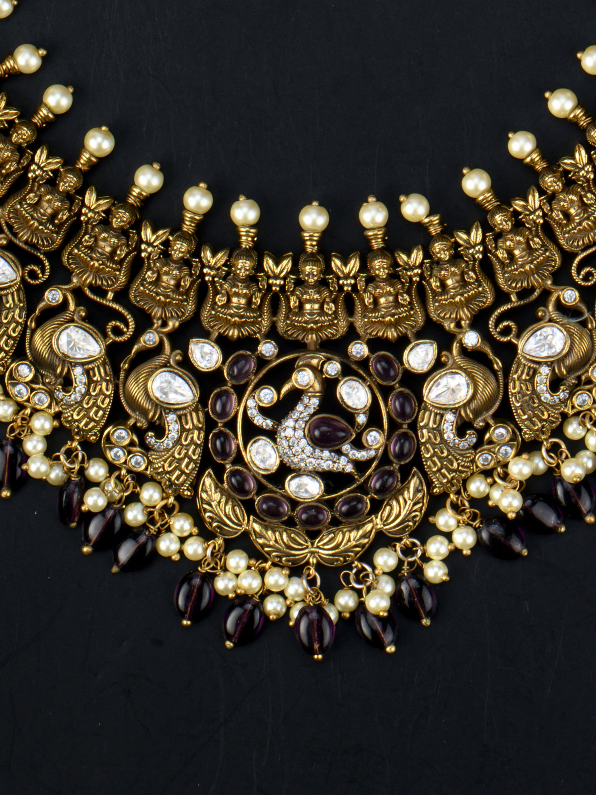Mahalakshmi Mayuri Victorian Necklace - Purple close-up