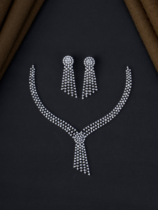 Jaalika AD Necklace Set - Silver Polish full set
