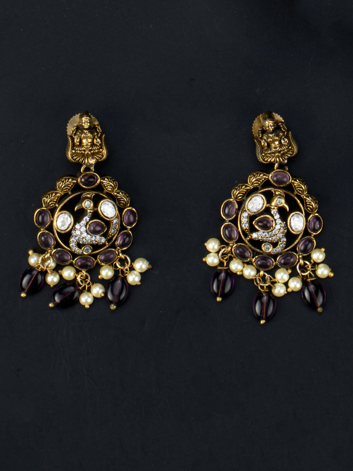 Mahalakshmi Mayuri Victorian Necklace - Purple earrings