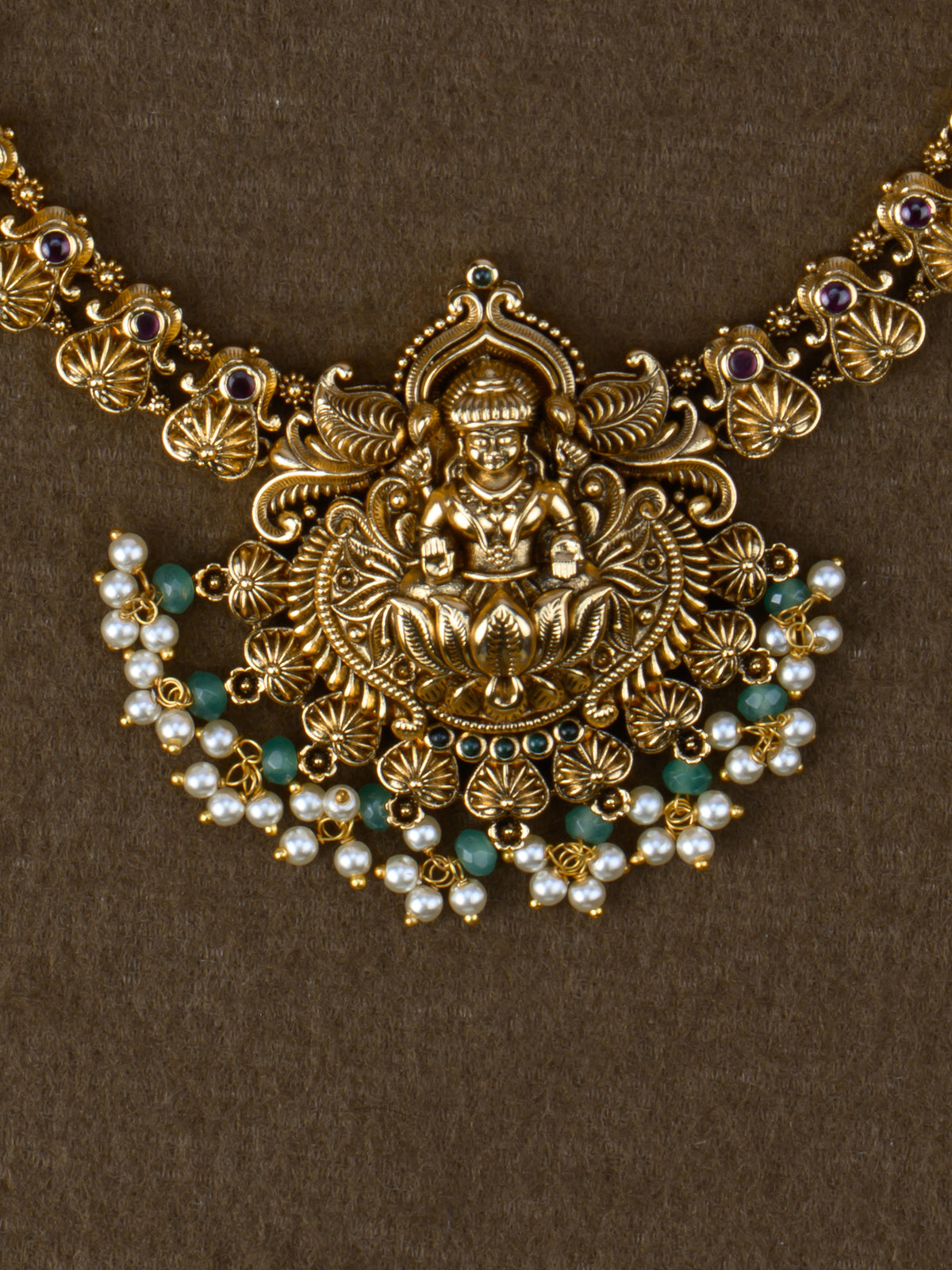 Vanaja Lakshmi Temple Necklace Set - pendant close-up