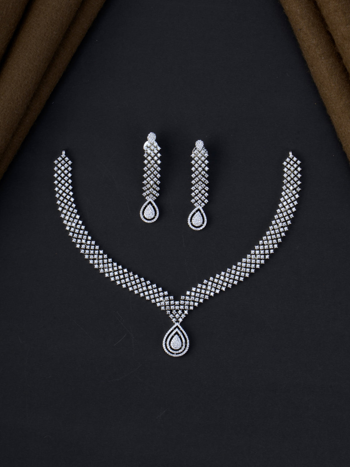 Bindu AD Necklace Set - Silver Polish full set