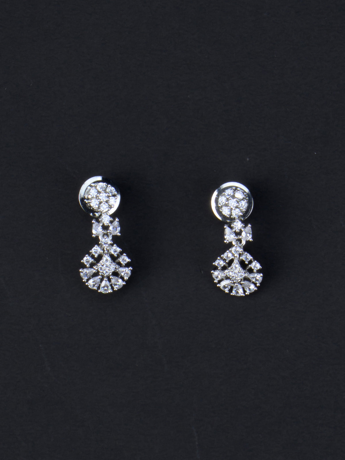 Nakshatra AD Long Necklace Set - Silver Polish earrings