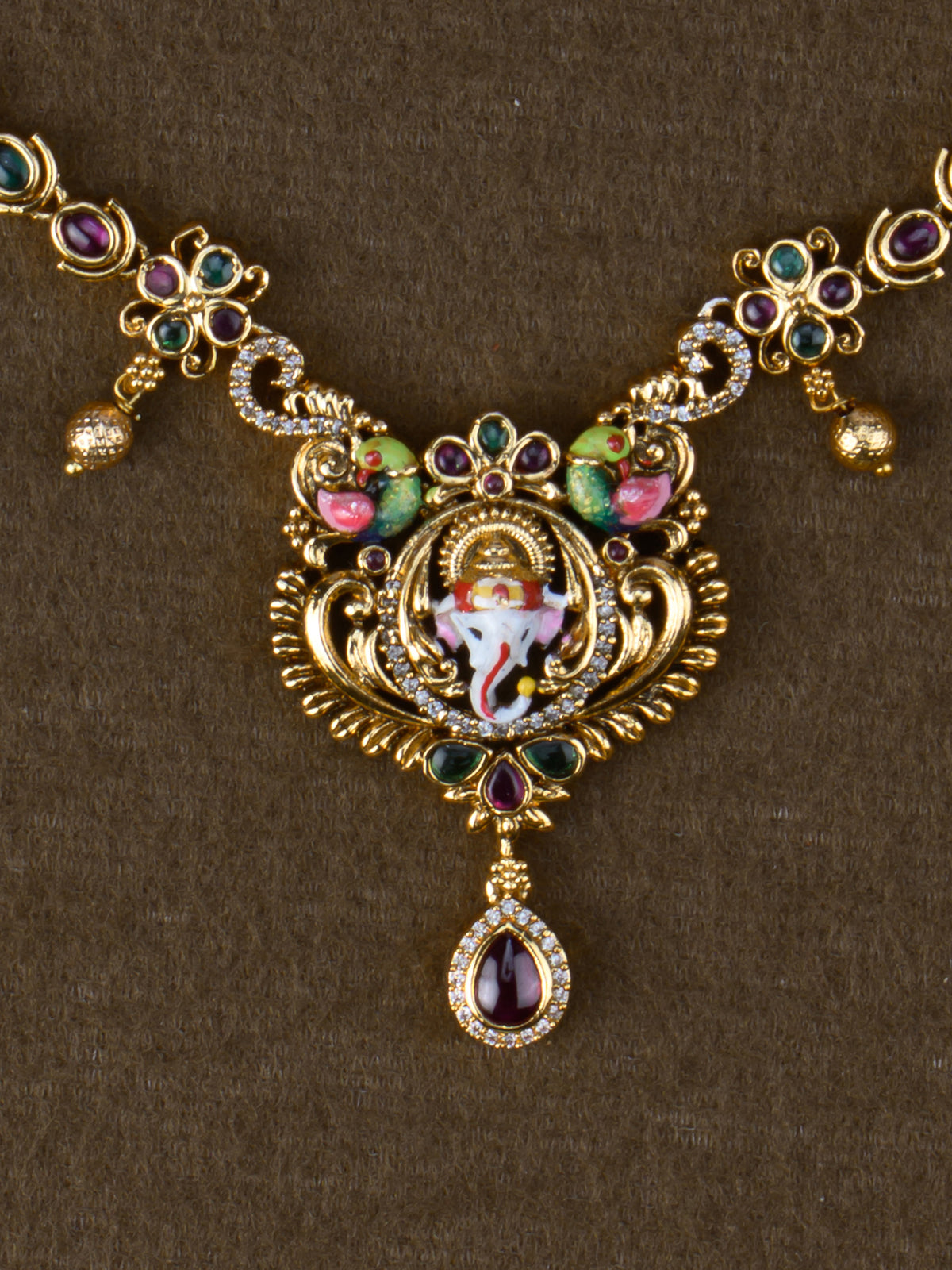Vinayaka Meenakari Necklace Set - pendant close-up