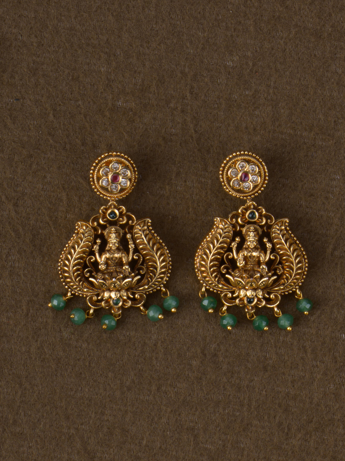 Antique Lakshmi Floral Long Haaram Set - matching earrings