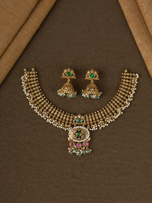 Antique Pearl Droplet Choker Set