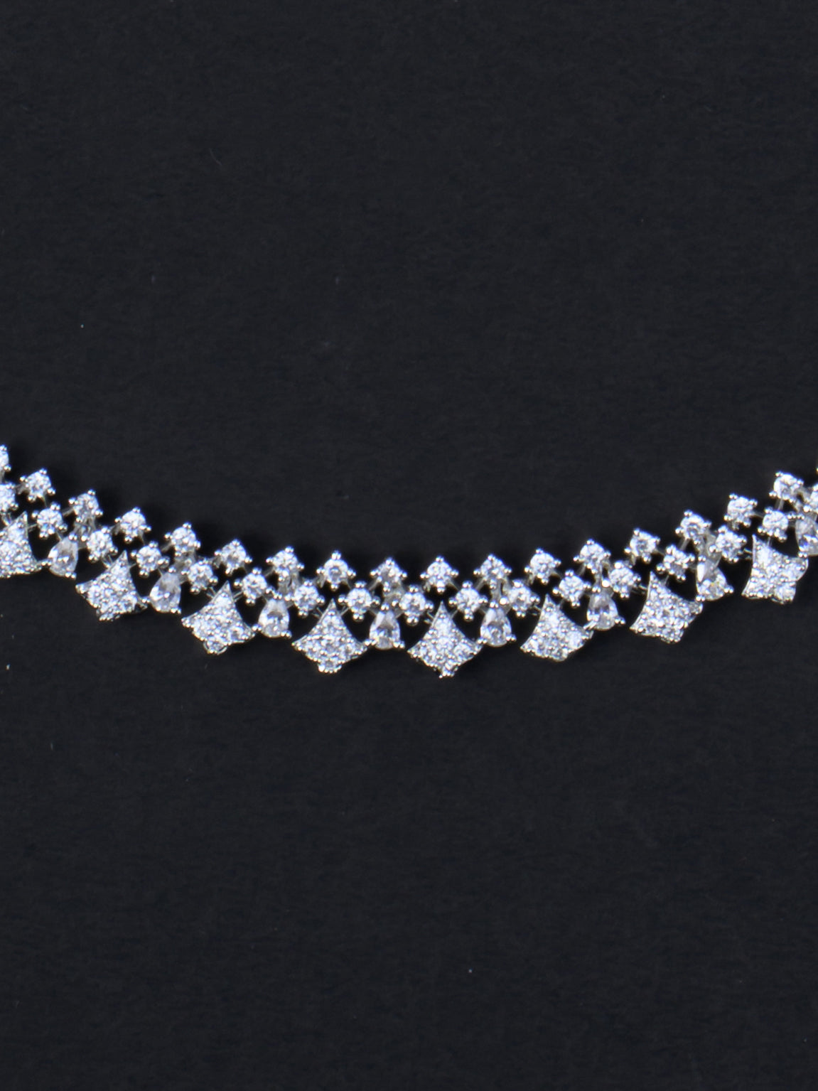 Nakshatra AD Long Necklace Set - Silver Polish necklace close-up