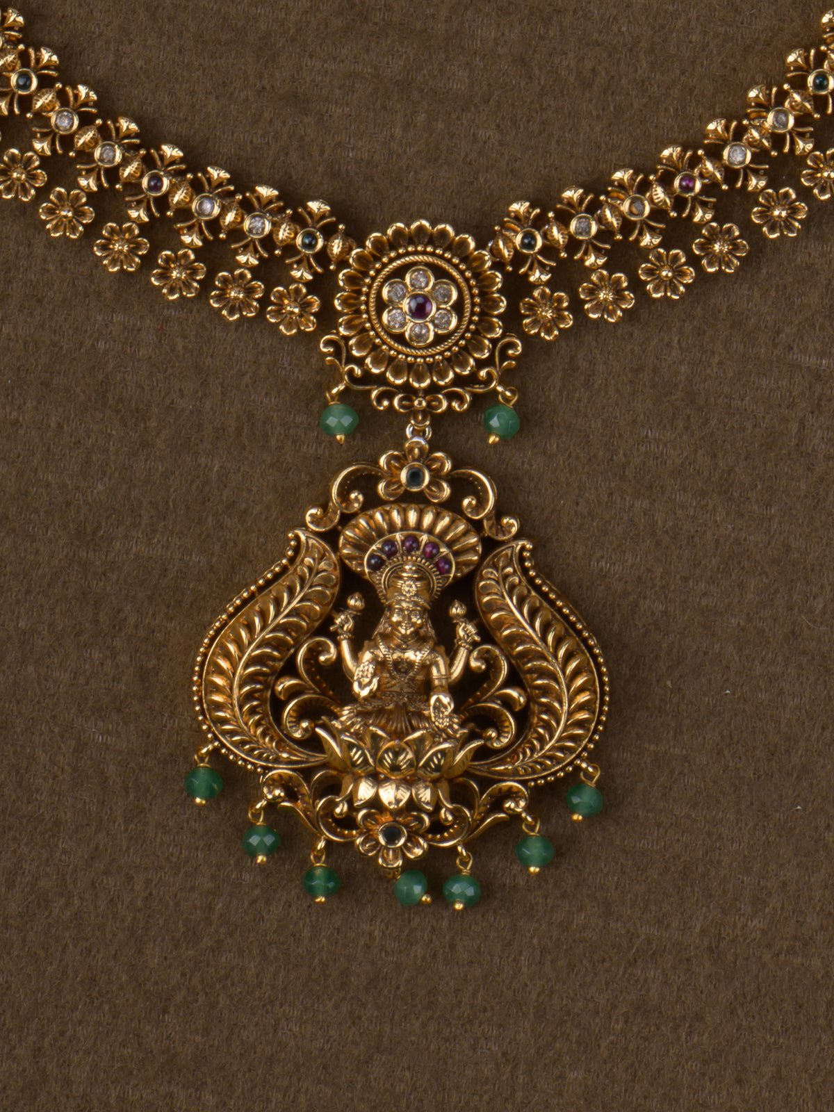 Antique Lakshmi Floral Long Haaram - pendant close-up