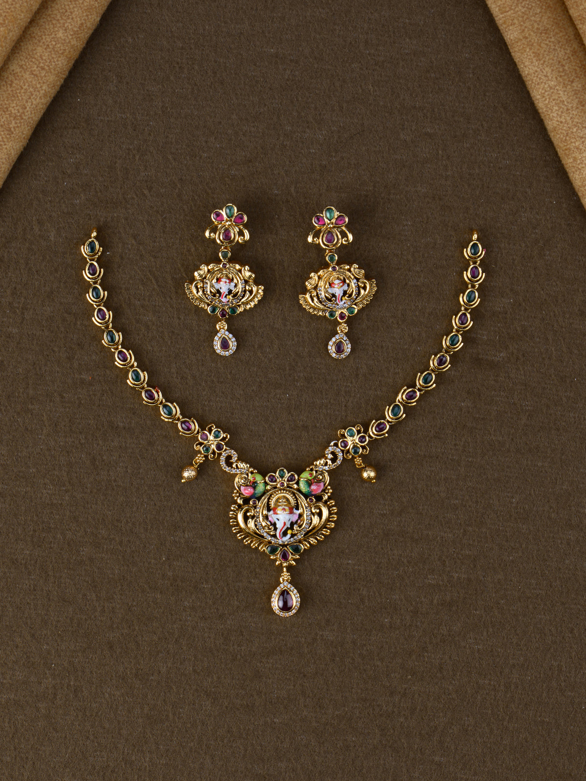 Vinayaka Meenakari Necklace Set