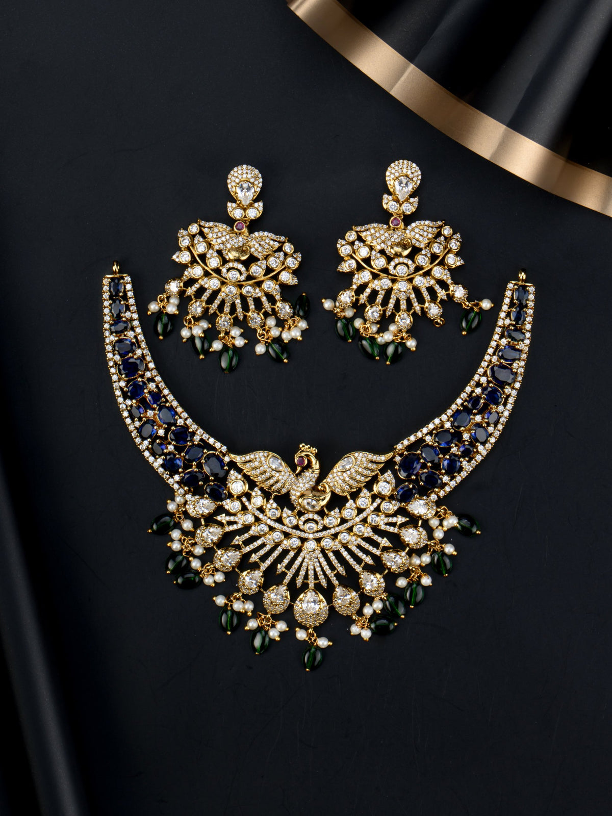 Mayilika Blue Peacock AD Necklace set with earrings