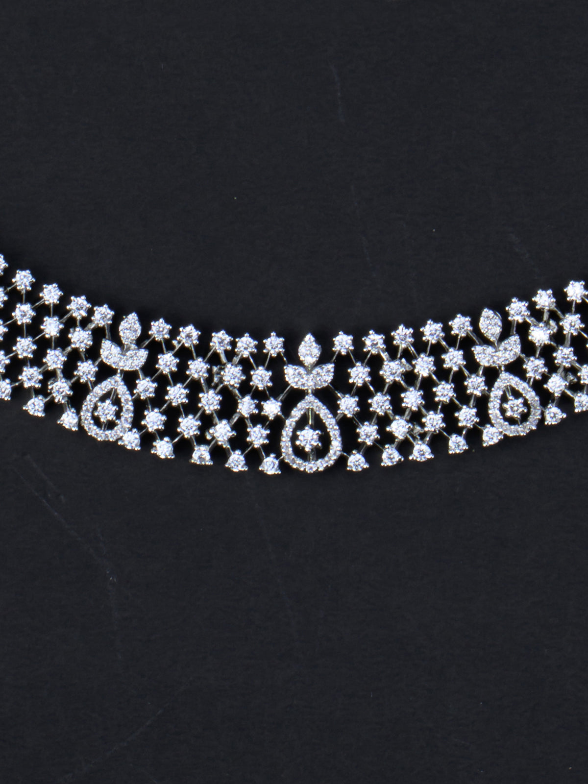 Pallavi AD Necklace Set - Silver Polish necklace close-up