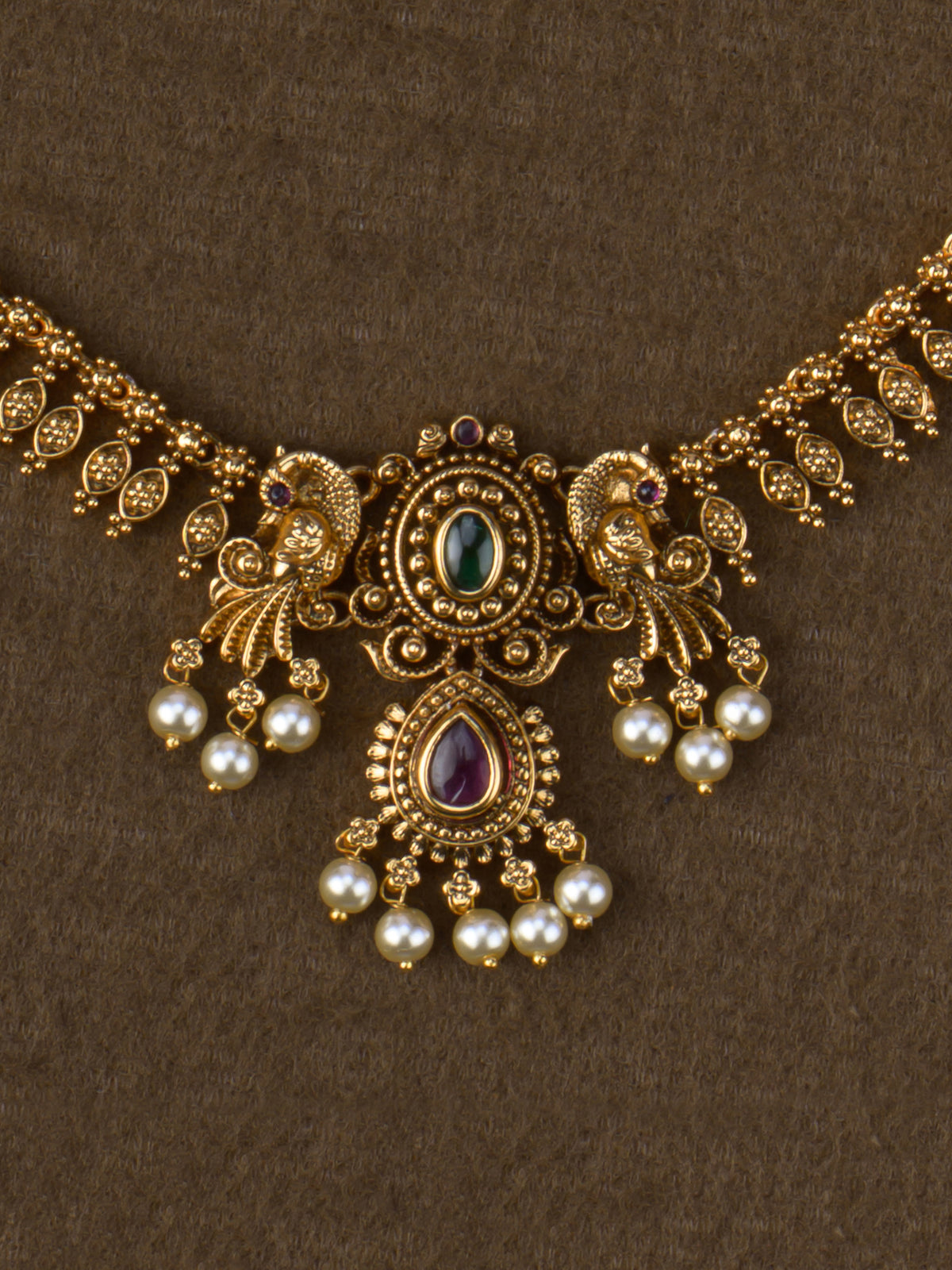 Mayil Pearl Haaram - peacock pendant close-up