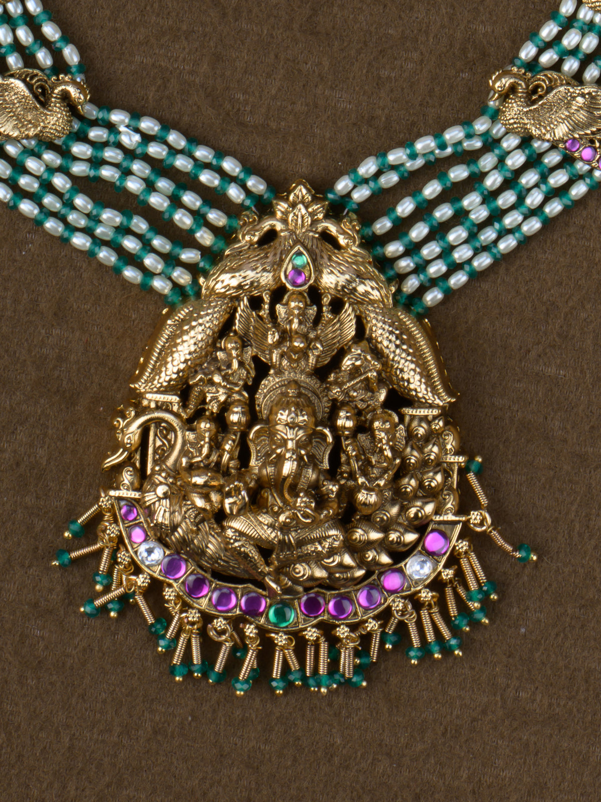 Antique Temple Pearl Ganesha Haaram Set