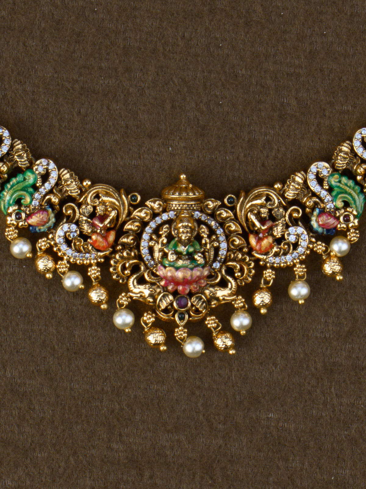Varnika Lakshmi Meenakari Necklace Set - pendant close-up