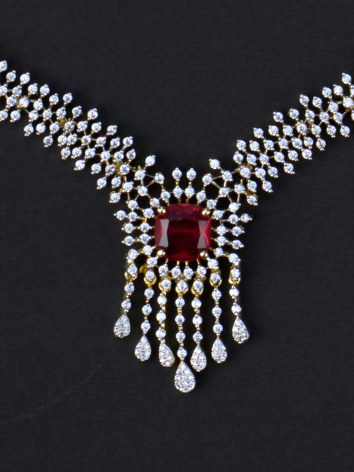 Tarini AD Necklace Set - Ruby Red necklace close-up