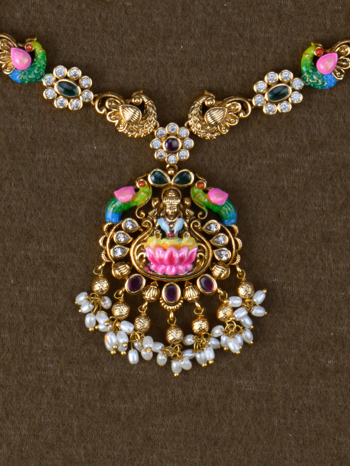 Hamsini Lakshmi Meenakari Necklace Set - pendant close-up