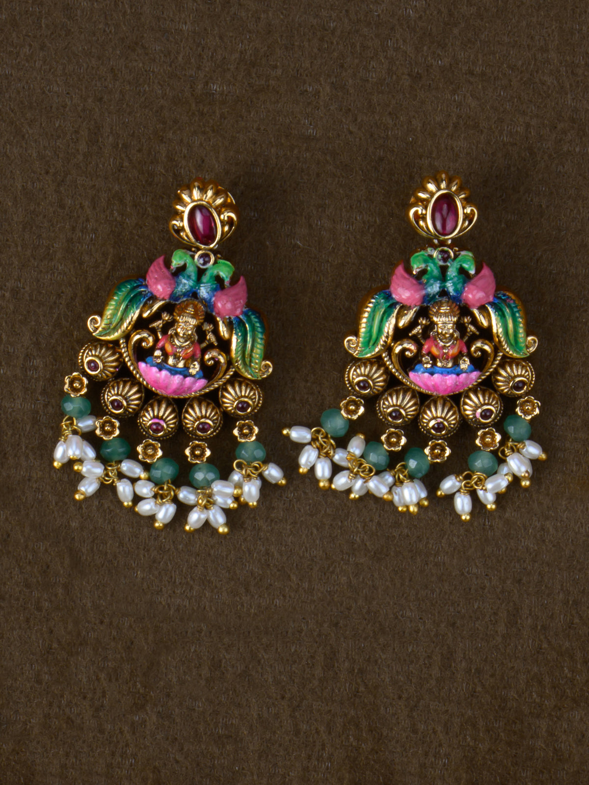 Chitrika Lakshmi Meenakari Necklace Set - Red earrings