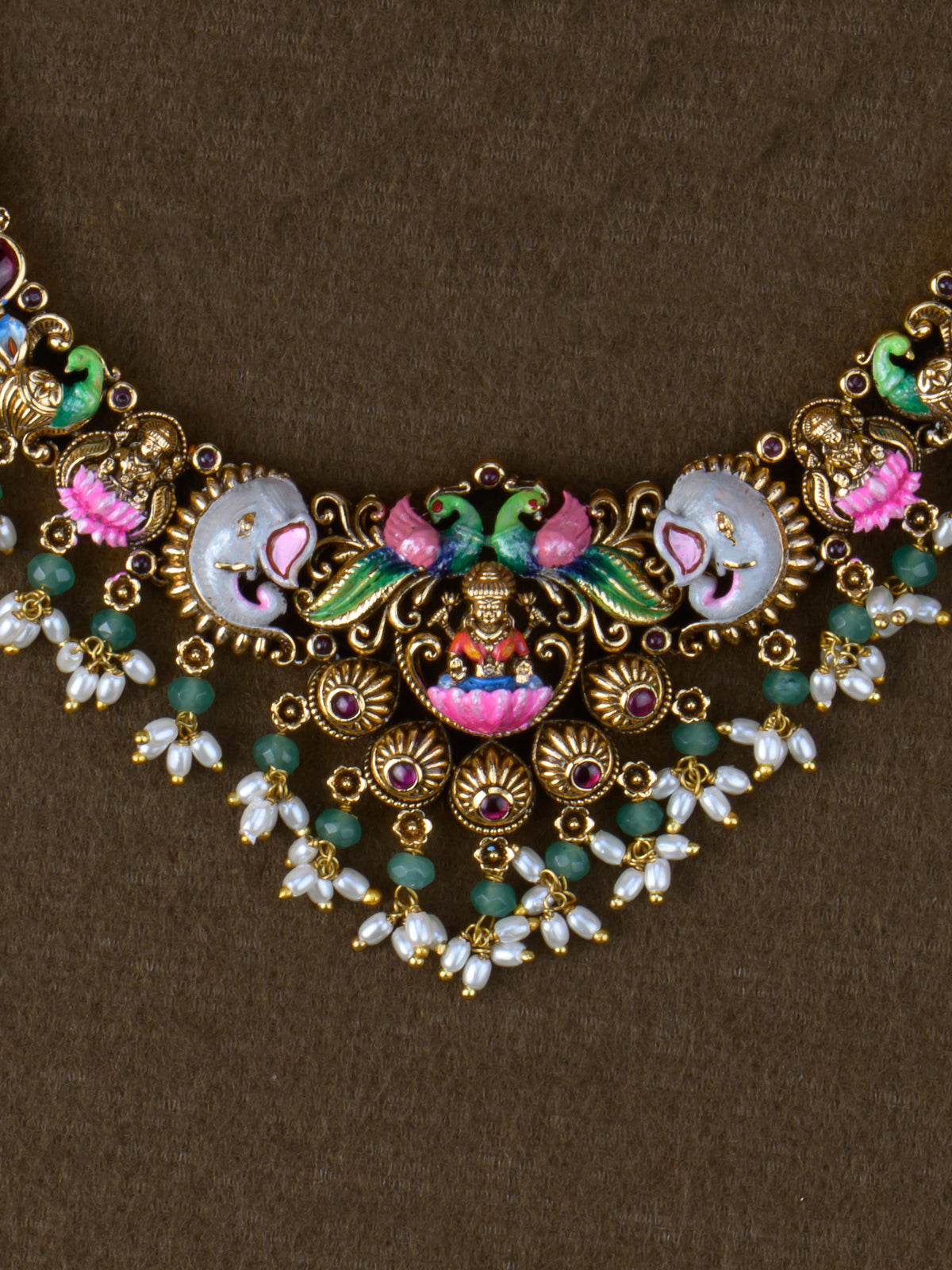 Chitrika Lakshmi Meenakari Necklace Set - Red necklace close-up
