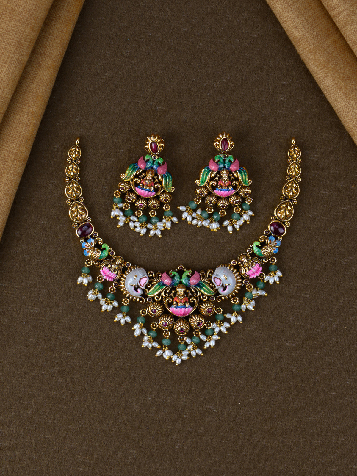 Chitrika Lakshmi Meenakari Necklace Set - Red full set