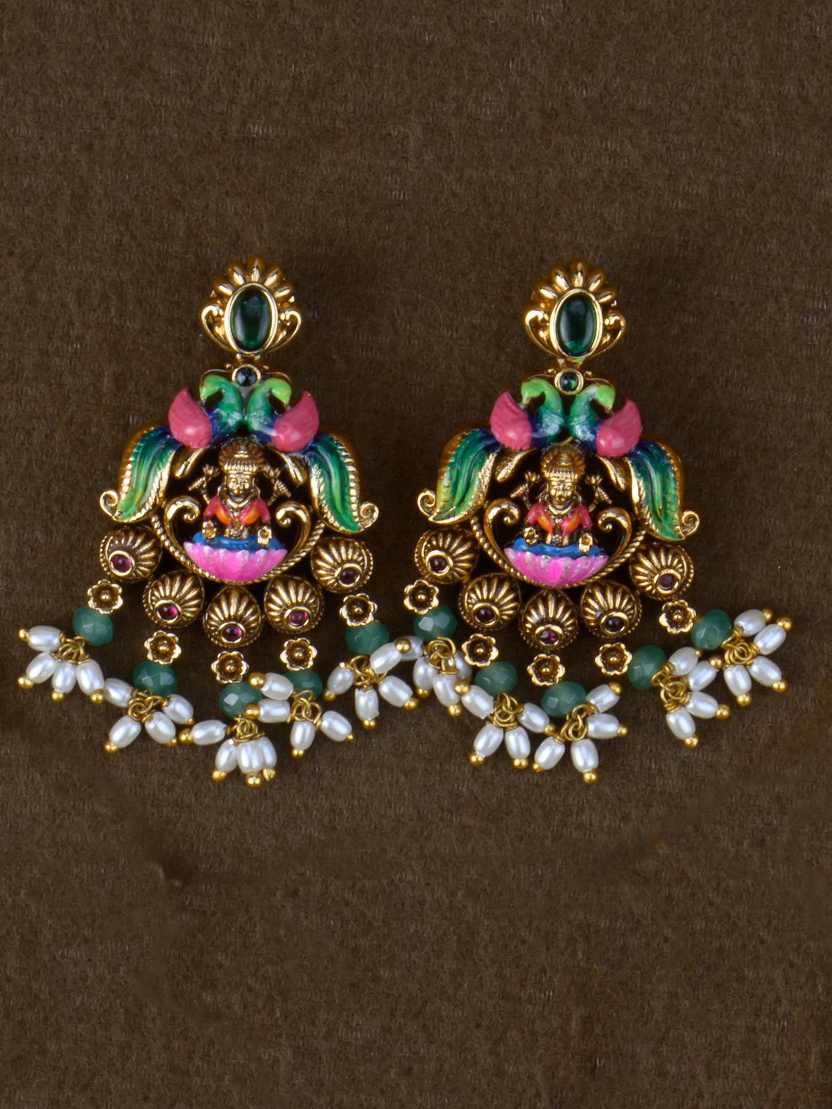 Chitrika Lakshmi Meenakari Necklace Set - Green earrings