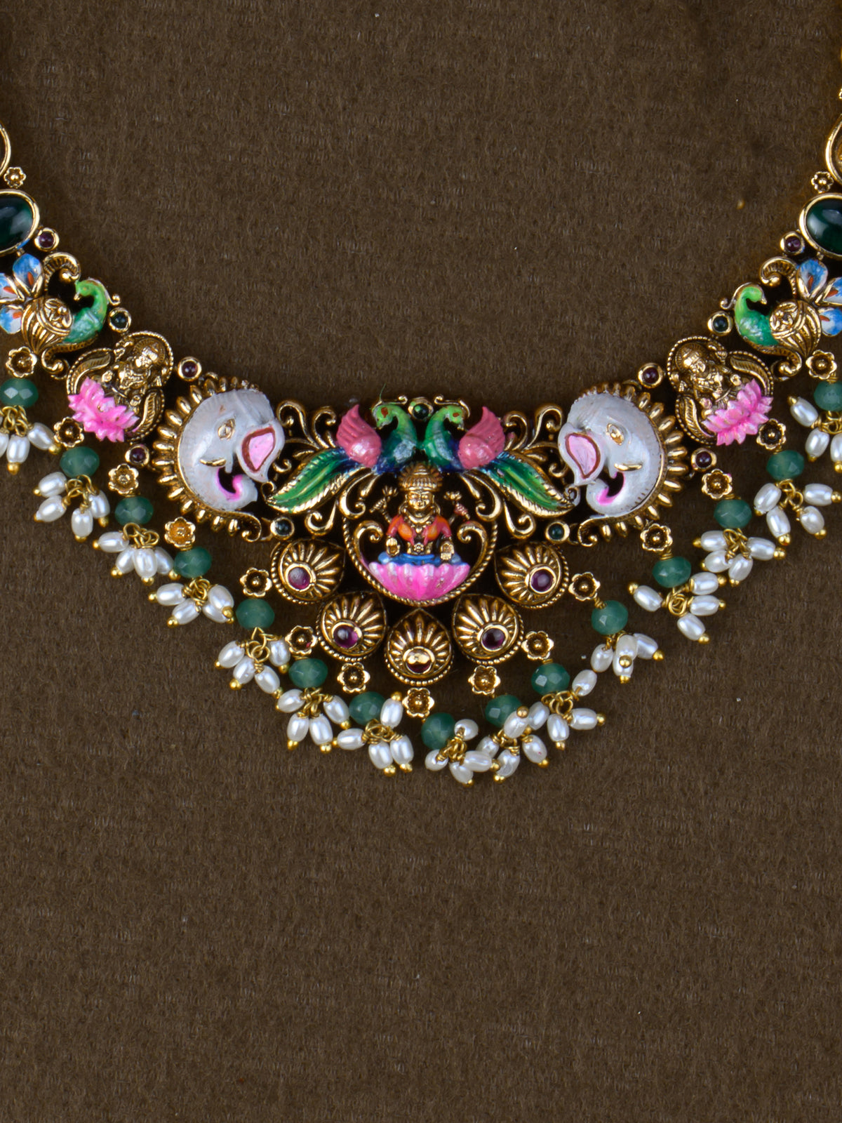 Chitrika Lakshmi Meenakari Necklace Set - Green necklace close-up
