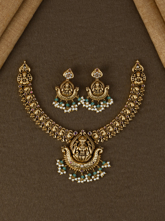 Antique Lakshmi Crescent Mango Necklace Set with matching earrings