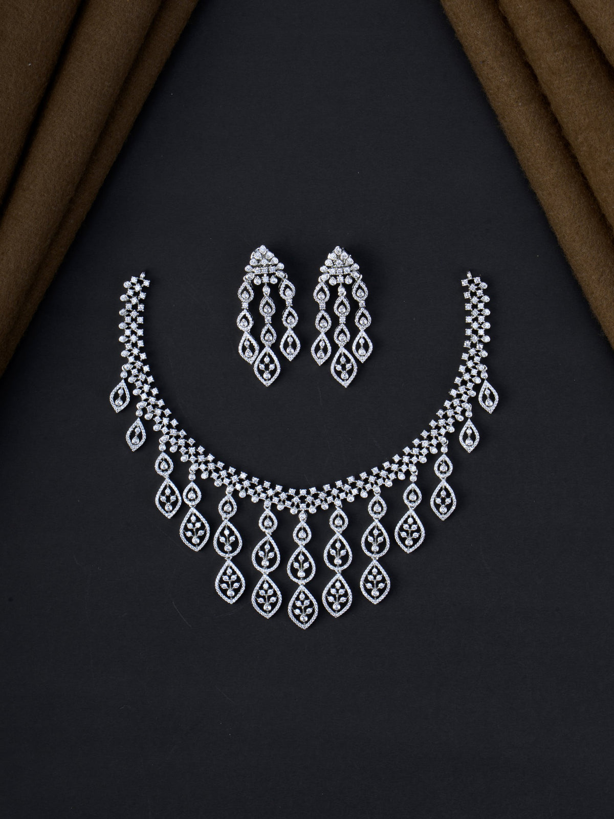 Thalir AD Necklace Set - Silver Polish full set