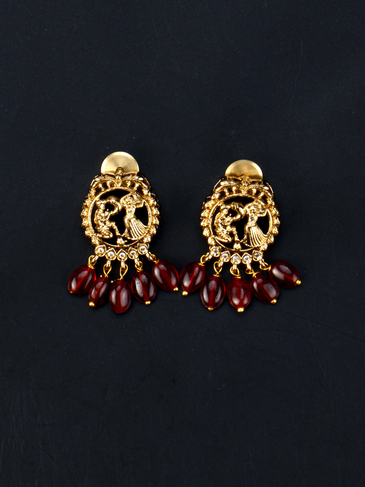 Nritya Red Bead Pendant Necklace matching earrings