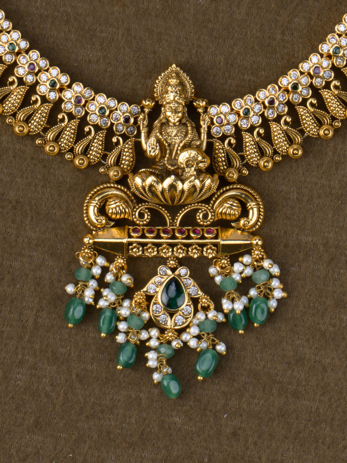 Dhanalakshmi Necklace Set - Lakshmi pendant close-up