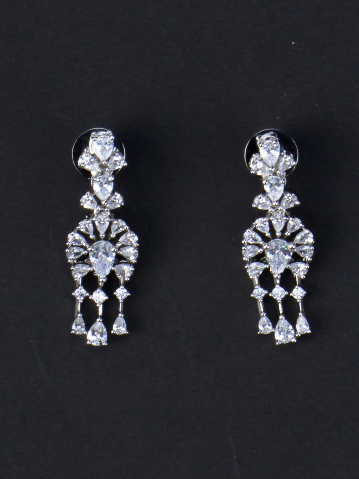 Himabindu AD Necklace Set - Silver Polish earrings