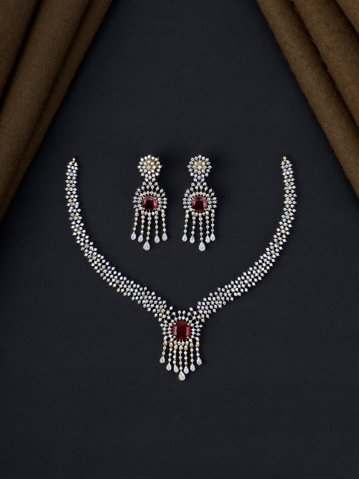 Tarini AD Necklace Set - Ruby Red full set