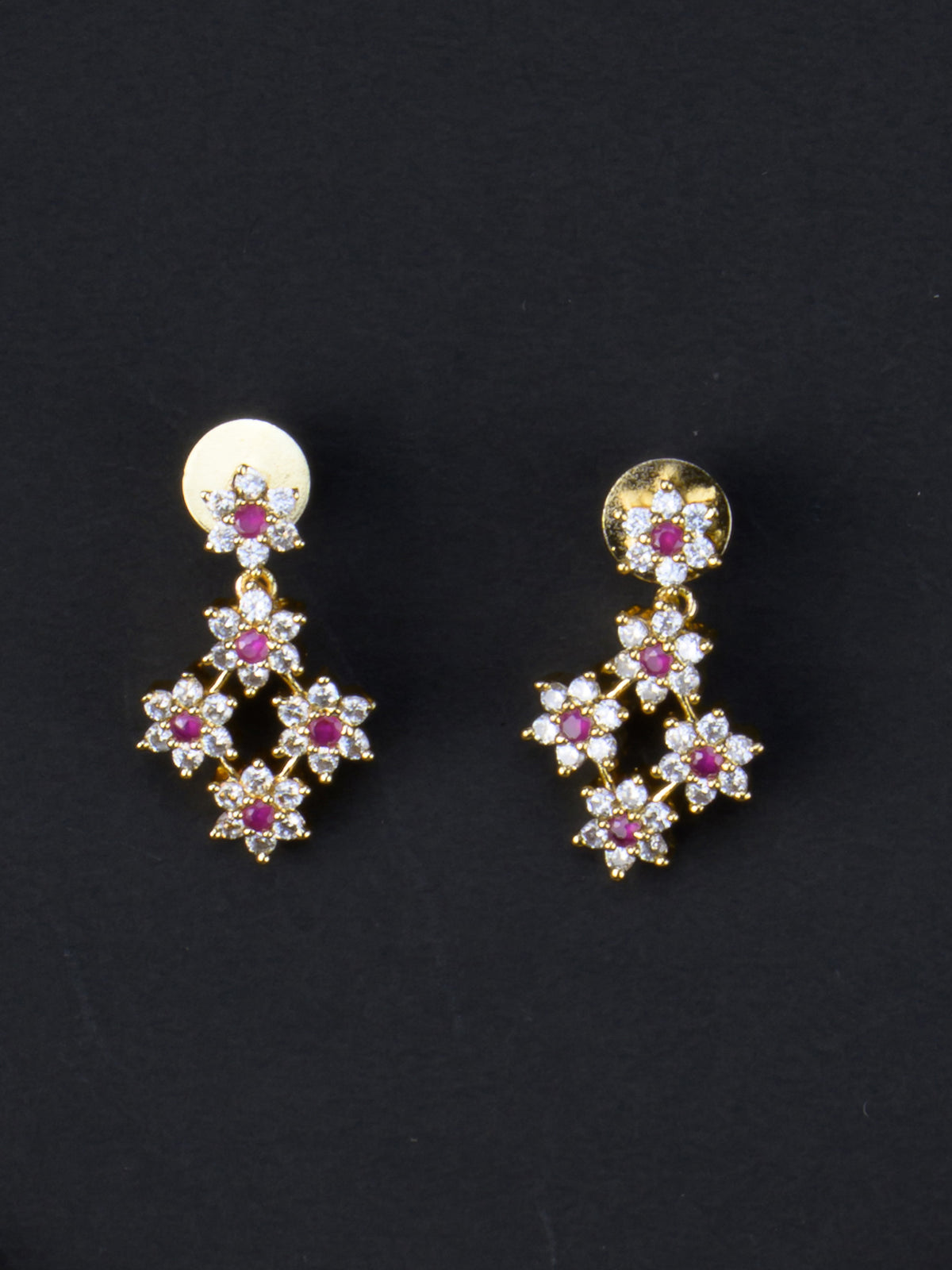 Mullai AD Necklace Set - Red earrings