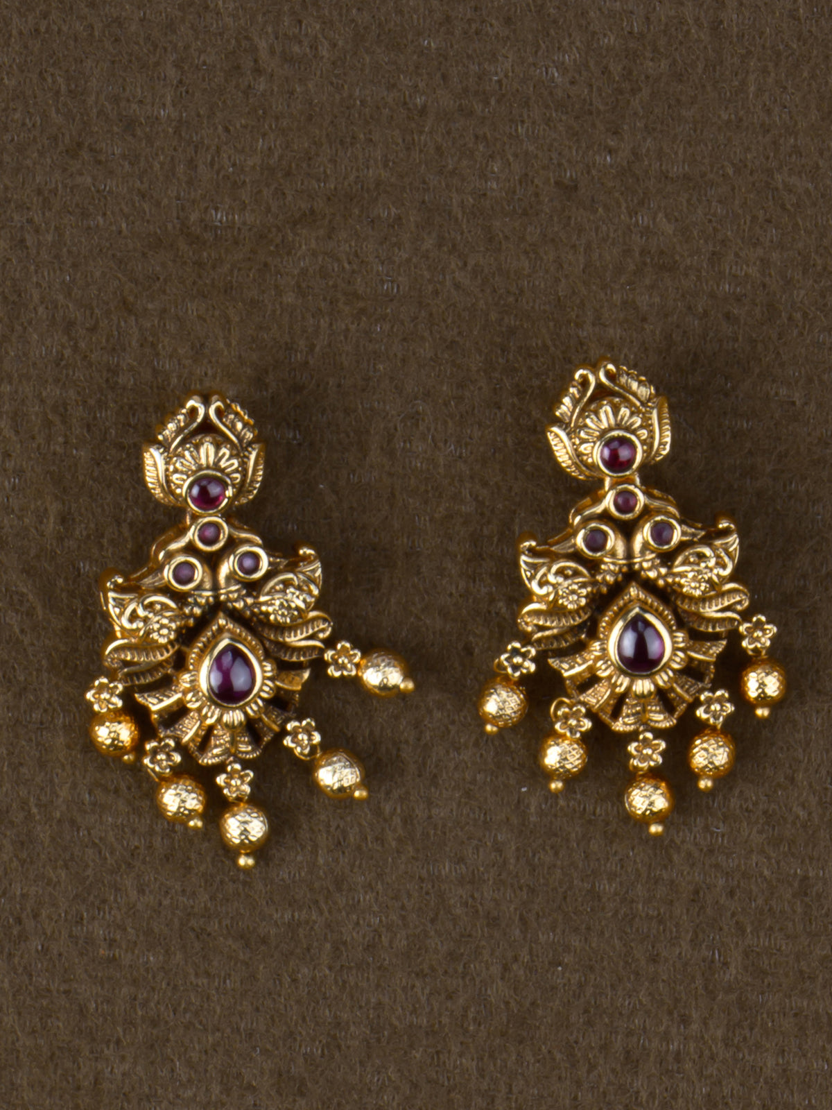 Mayuravalli Temple Necklace Set - Red earrings