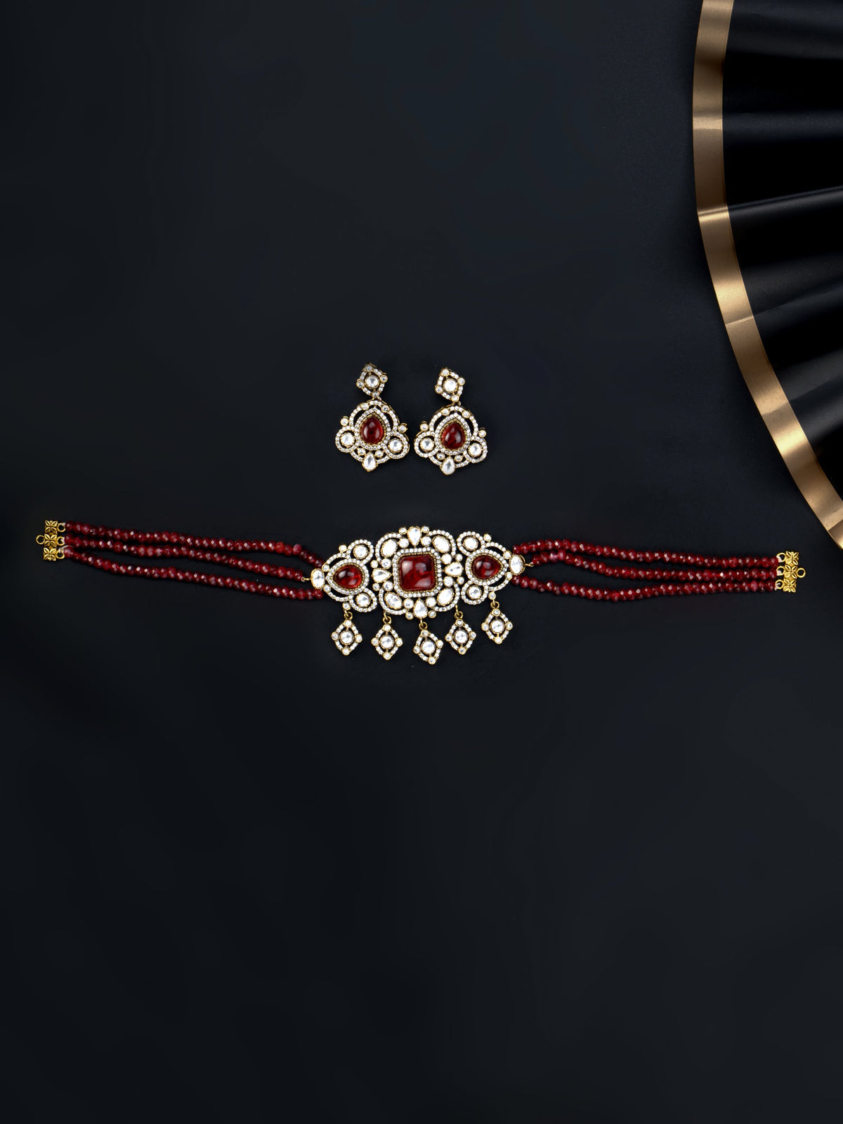 Raktha Victorian Bead Choker set with earrings
