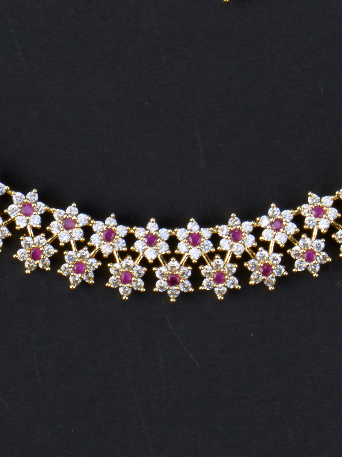 Mullai AD Necklace Set - Red necklace close-up