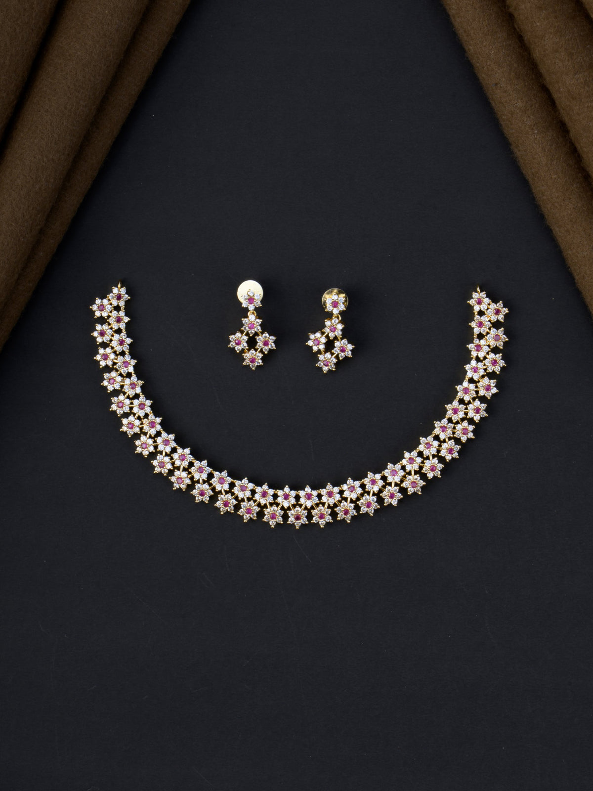 Mullai AD Necklace Set - Red full set