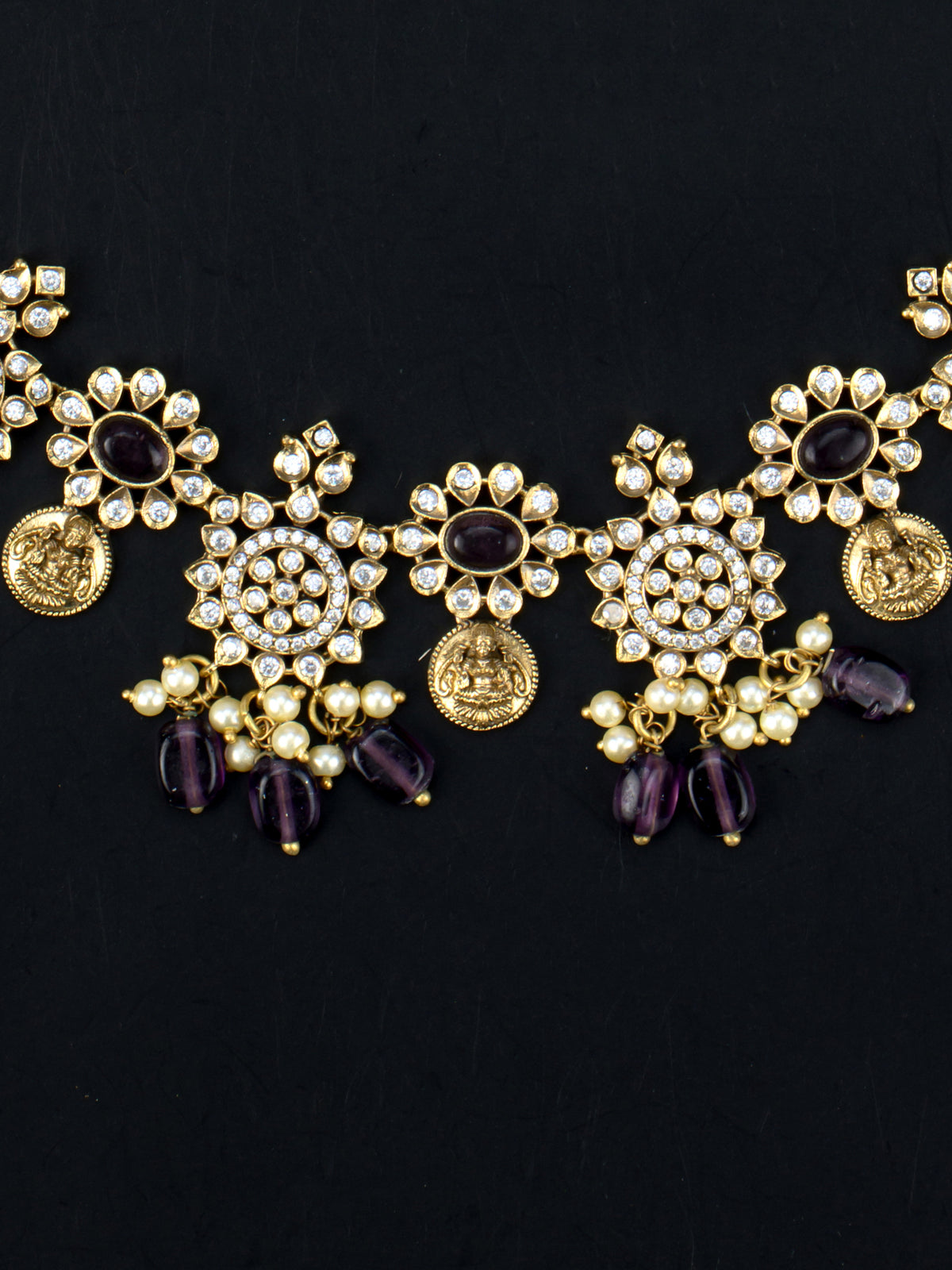 Dhanya Lakshmi Victorian Necklace Lakshmi coin close-up