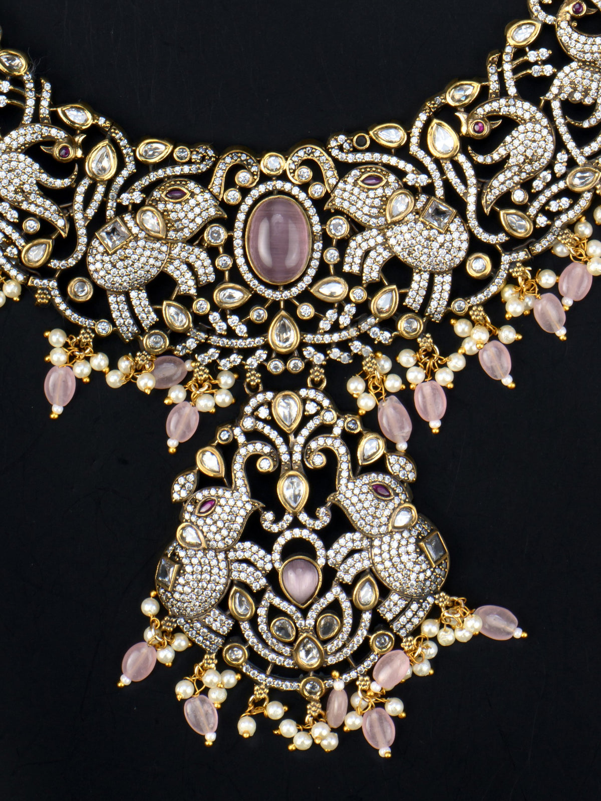 Rajavi Victorian Bridal Haaram elephant pendant close-up